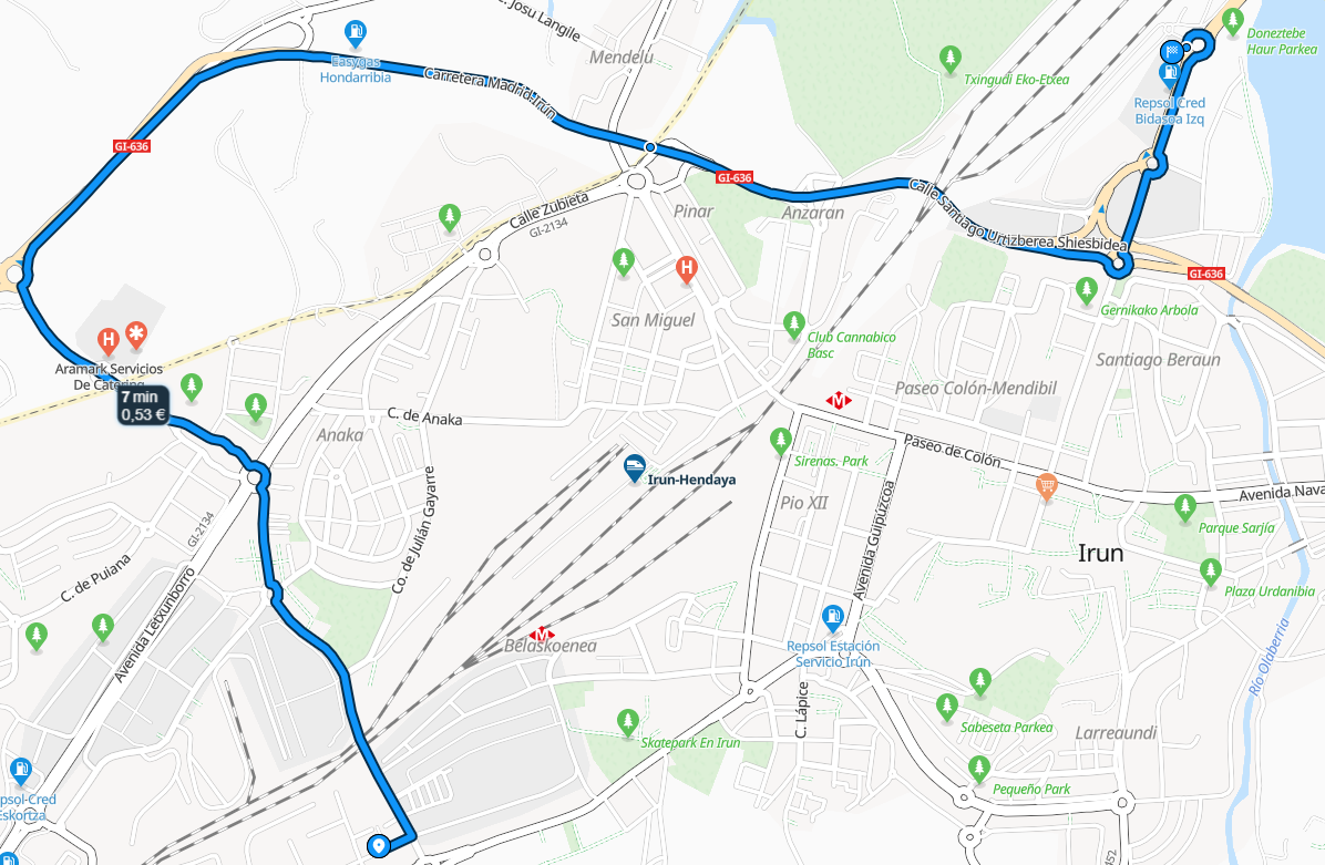 Distancia de Ficoba a Autocaravanas Irún